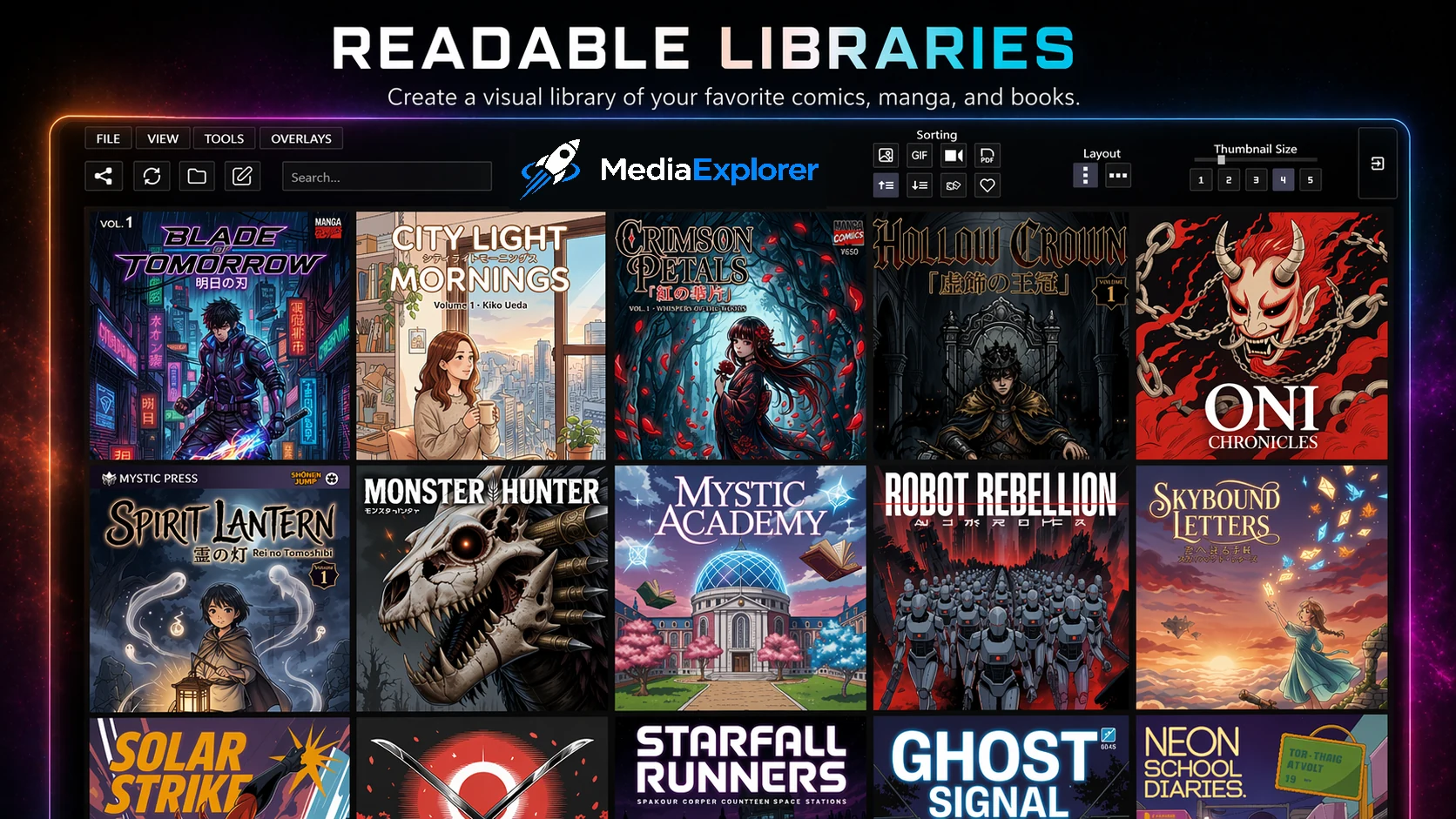 Ebook and manga library in MediaExplorer — view A