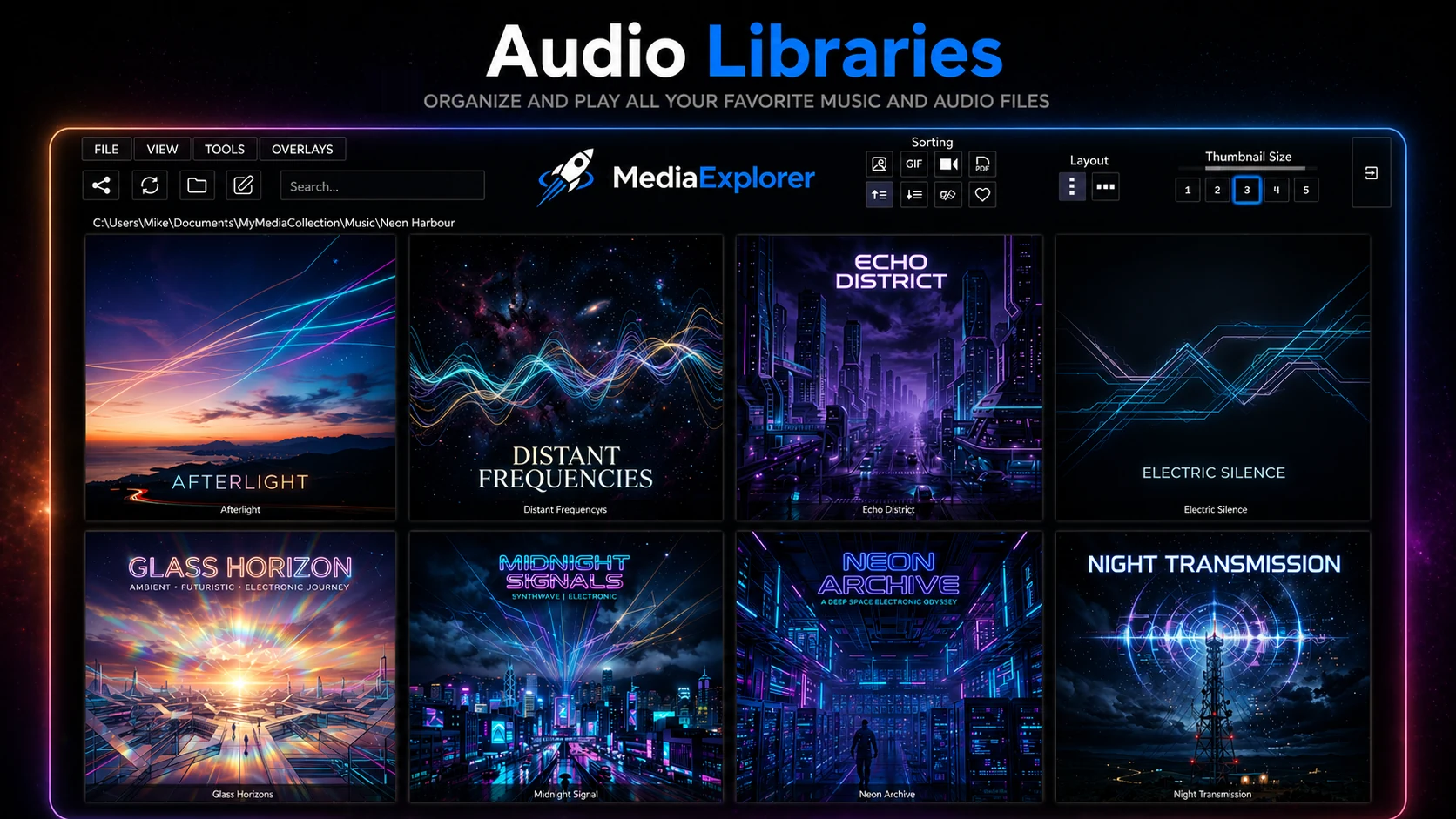 Music and audio library in MediaExplorer — view A