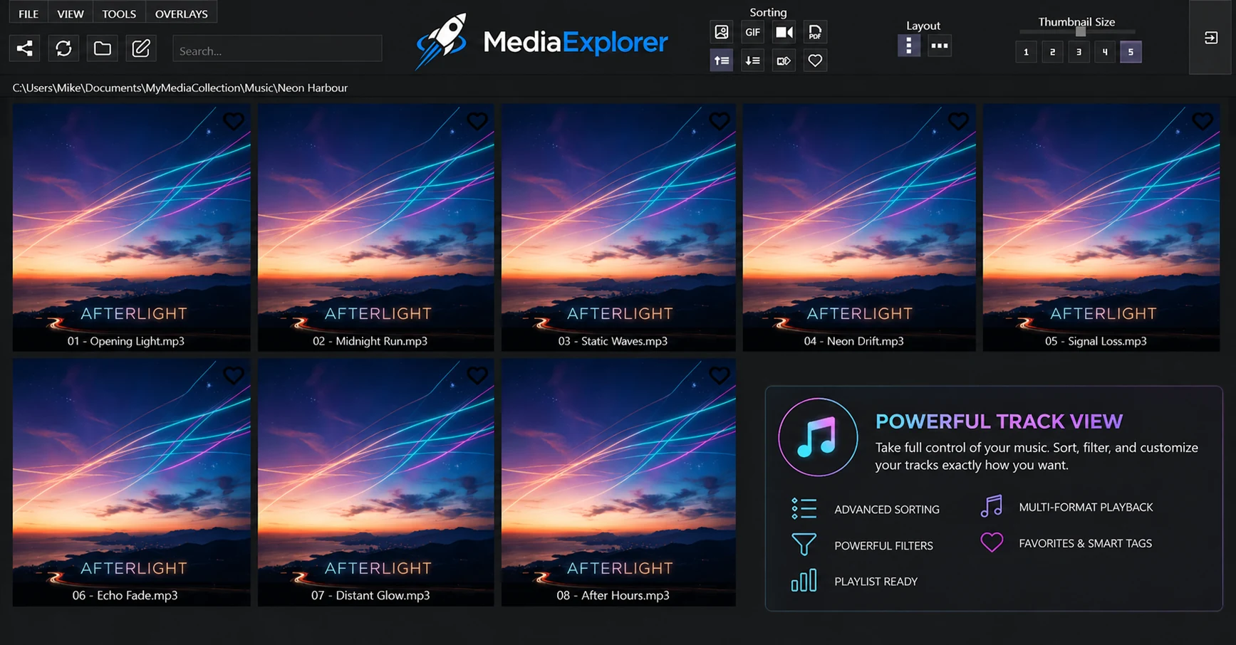 Music and audio library in MediaExplorer — view B