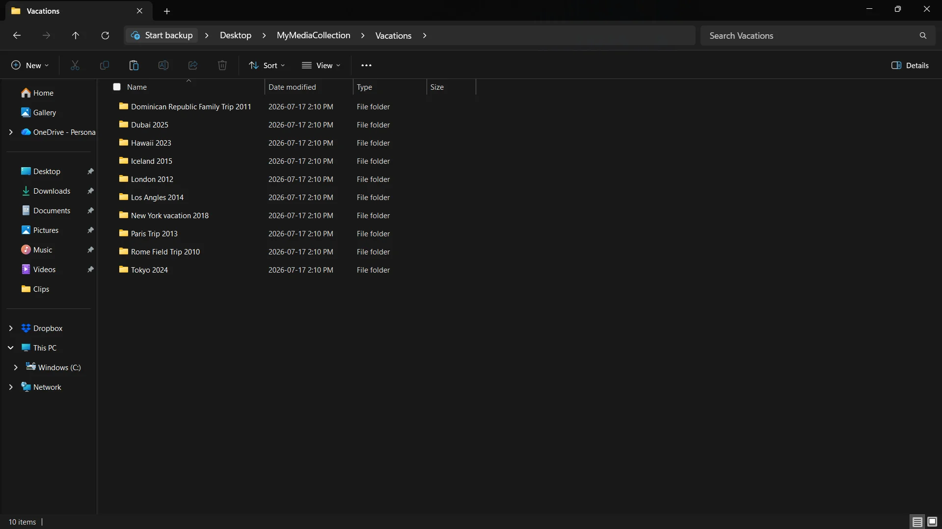 Folder structure displayed in Windows Explorer