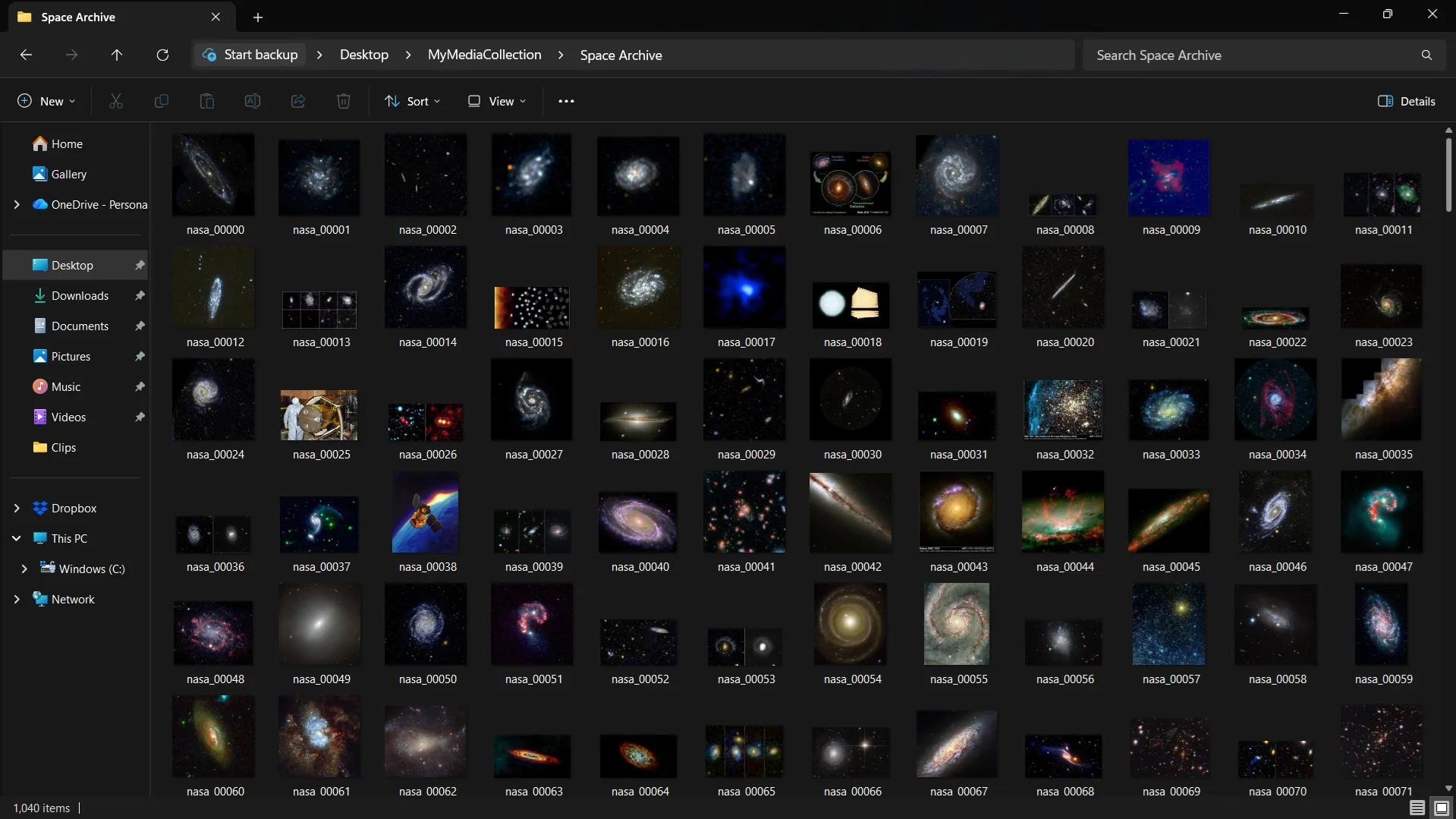 Folder of media files displayed in Windows Explorer