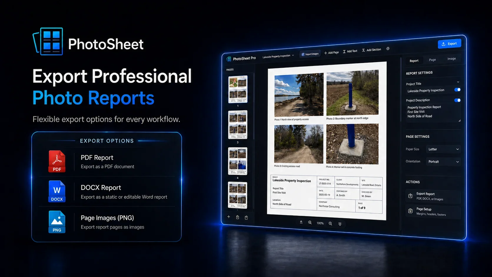 PhotoSheet Pro export menu screenshot